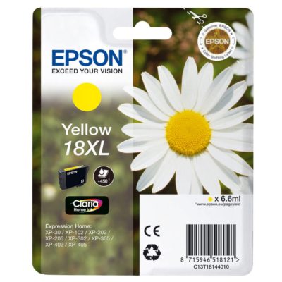 Epson Daisy 18XL Claria Home Ink, High Yield Ink Cartridge, Yellow Single Pack, C13T18144010